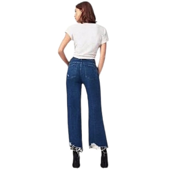 DL1961 Hepburn High Rise Wide Leg Industry Distressed Jeans Blue Dark Wash - Picture 3 of 8